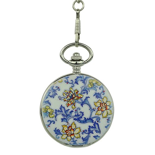 Ceramic Blue Flower Hunter Pocket Watch Ceramic Blue Flower Hunter Pocket Watch