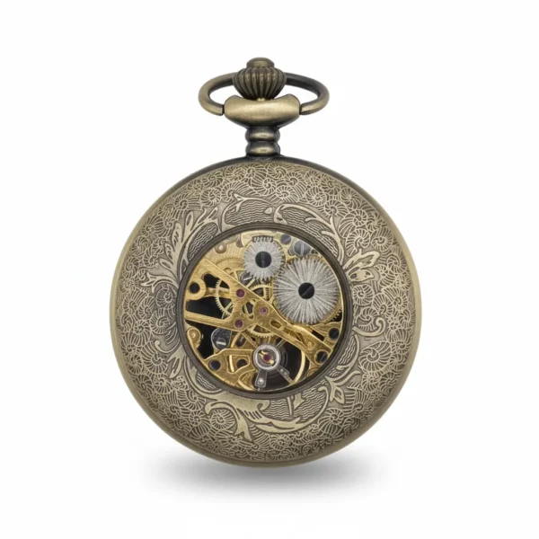 FAC-030-pocket-watch-1 Brass Flower Half Hunter Pocket Watch