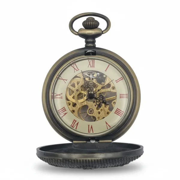 FAC-030-pocket-watch-3 Brass Flower Half Hunter Pocket Watch