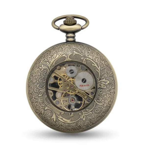 FAC-031-pocket-watch-1 Brass Mini Heart See Through Half Hunter Pocket Watch