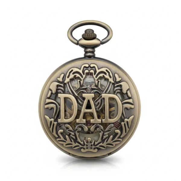 Red Numeral Brass “Dad” Half Hunter Pocket Watch pocket watch