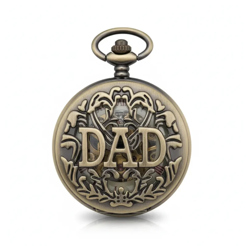 Red Numeral Brass “Dad” Half Hunter Pocket Watch pocket watch