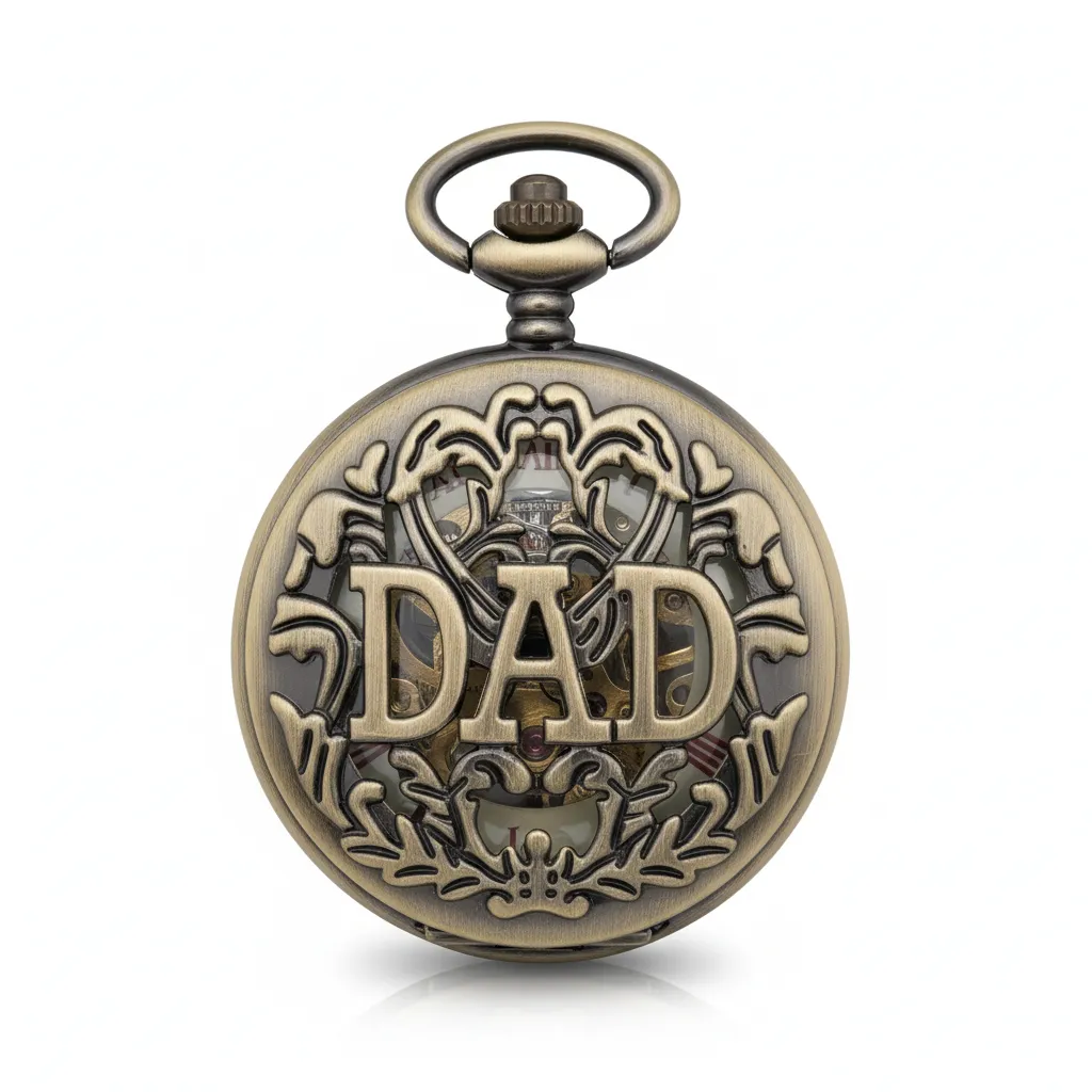 Red Numeral Brass "Dad" Half Hunter Pocket Watch | Groom & Co