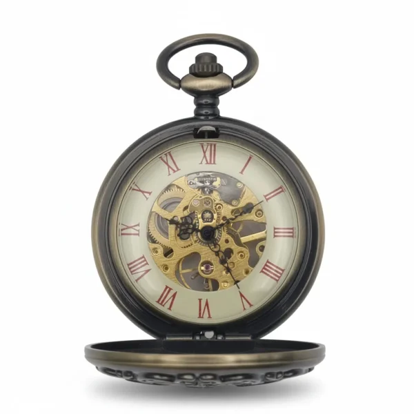 FAC-032-pocket-watch-3 Red Numeral Brass “Dad” Half Hunter Pocket Watch