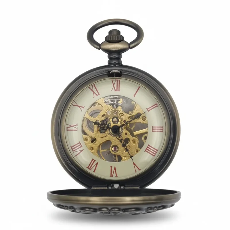 FAC-032-pocket-watch-3 Red Numeral Brass “Dad” Half Hunter Pocket Watch