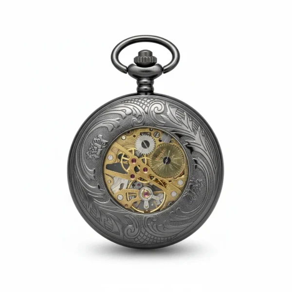 FAC-057-pocket-watch-1 Black Doughnut Half Hunter Pocket Watch