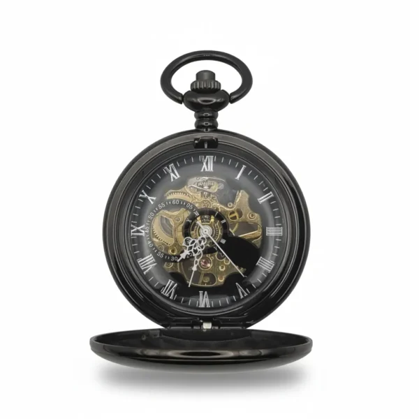 FAC-057-pocket-watch-3 Black Doughnut Half Hunter Pocket Watch