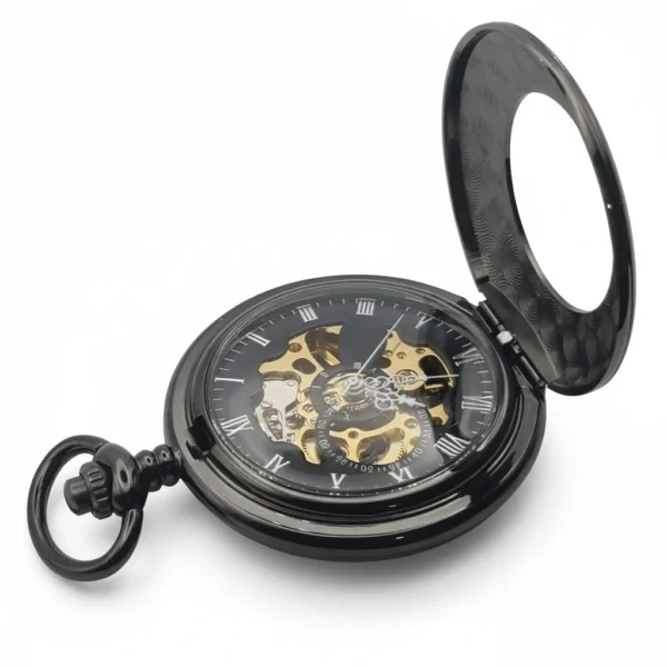 FAC-057-pocket-watch-4 Black Doughnut Half Hunter Pocket Watch