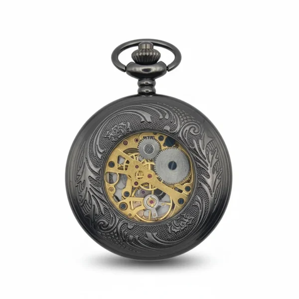 FAC-062-pocket-watch-1 Dark Metal Pointing Dagger Half Hunter Pocket Watch