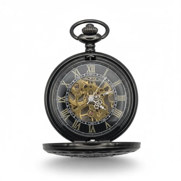 FAC-062-pocket-watch-3 Dark Metal Pointing Dagger Half Hunter Pocket Watch