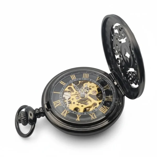 FAC-062-pocket-watch-4 Dark Metal Pointing Dagger Half Hunter Pocket Watch