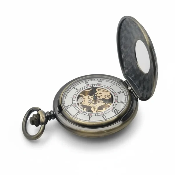 FAC-067-pocket-watch-1 Dark Metal Rolling Half Hunter Pocket Watch