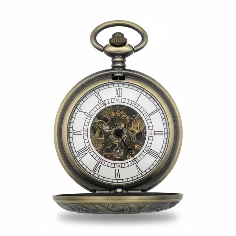 FAC-067-pocket-watch-4 Dark Metal Rolling Half Hunter Pocket Watch