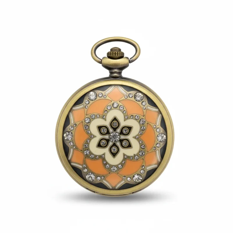 Orange And Brown Jewelled Hunter Pocket Watch pocket watch