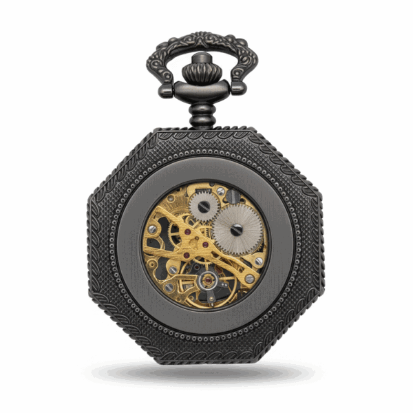 FAC-098-pocket-watch-2 Black Octagon Half Hunter Pocket Watch
