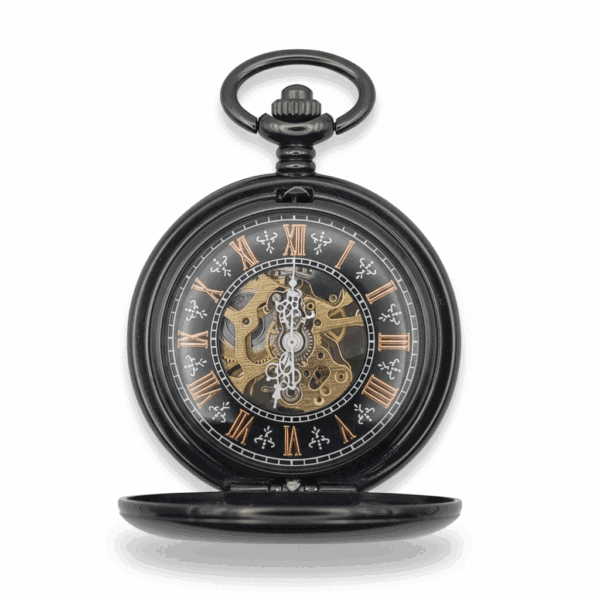 FAC-130-pocket-watch-3 Polished Black Roman Numeral Half Hunter Fob Watch