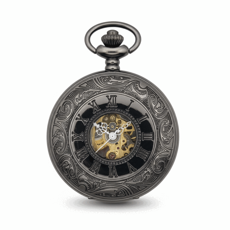 Black Victorian Roman Numeral Half Hunter Fob Watch pocket watch