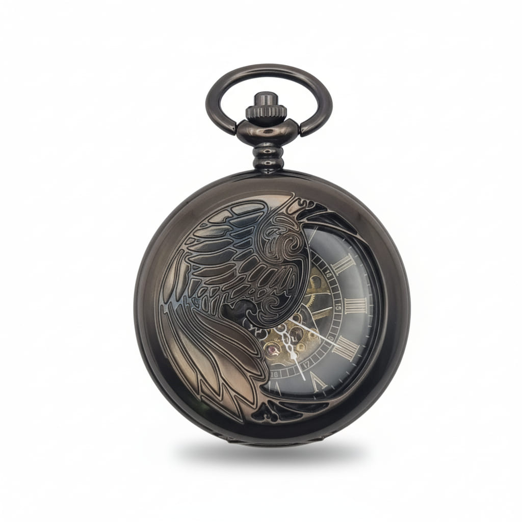 Polished Black Phoenix Hunter Pocket Watch