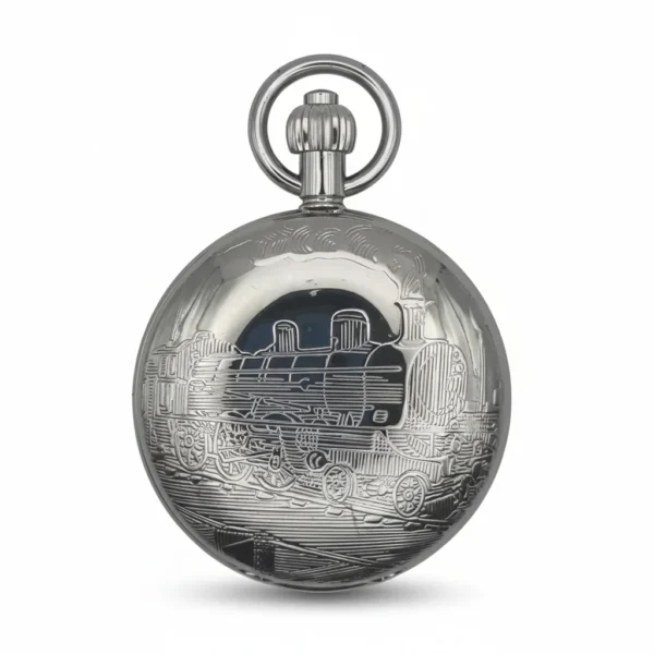 Polished Silver Locomotive Hunter Pocket Watch pocket watch