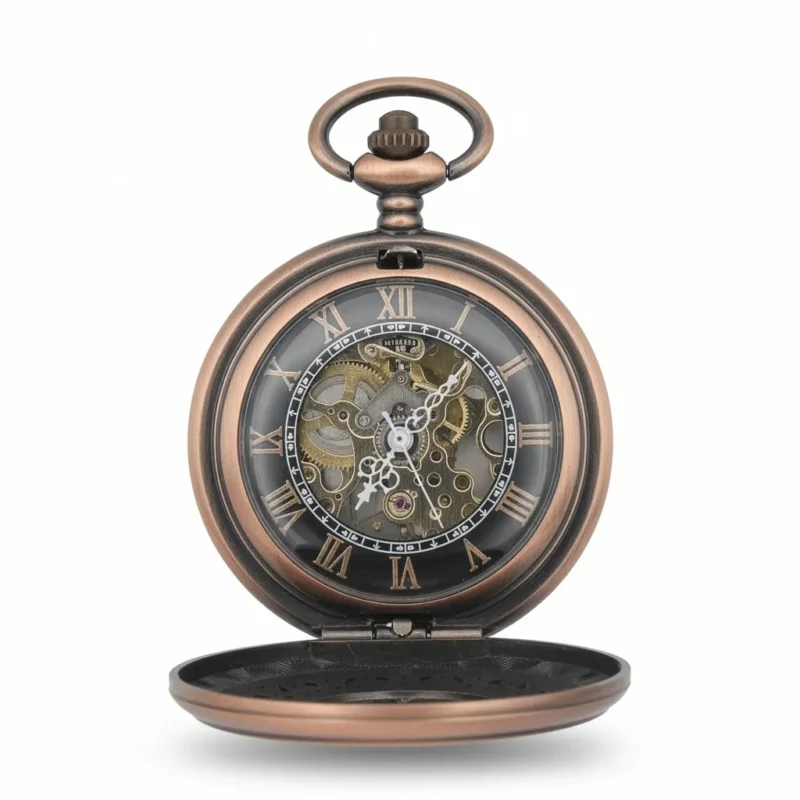 FAC152-pocket-watch-3 Bronze Greek Symbol Half Hunter Pocket Watch