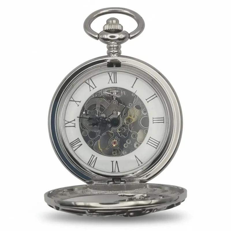FAC168-pocket-watch-3 Dragon Symbol Half Hunter Pocket Watch