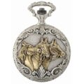 Gents 48mm Pewter Antique Two Tone Gold Plated "Three Horses" Swiss Quartz Pocket Watch