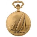 Gents 48mm Pewter Antique Gold Plated "Sailing Boat" Swiss Quartz Pocket Watch