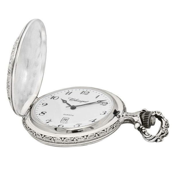 8024W-NUM-inside76-800x800 Gents 48mm Pewter Antique Rhodium Plated “Train” Swiss Quartz Pocket Watch