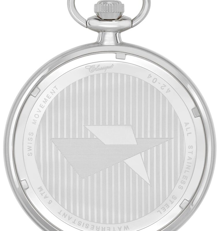 FACS4204W-BACK Gents 48mm Rhodium Plated Open Face Swiss Quartz Pocket Watch