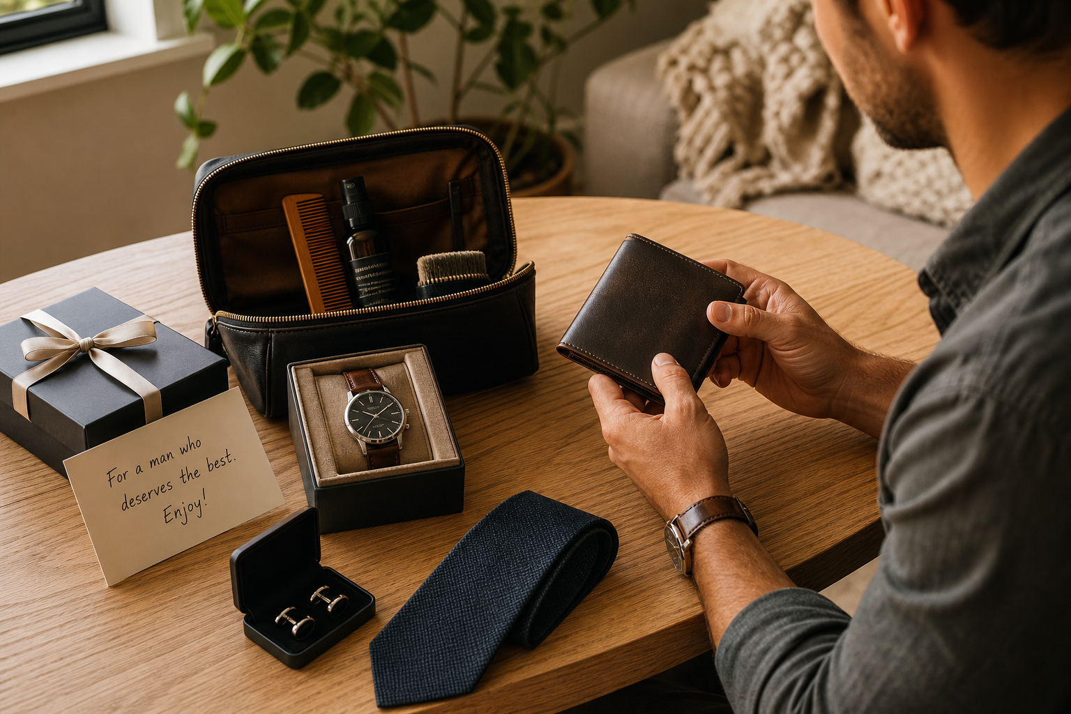 Choosing a best man gift from a boxed selection