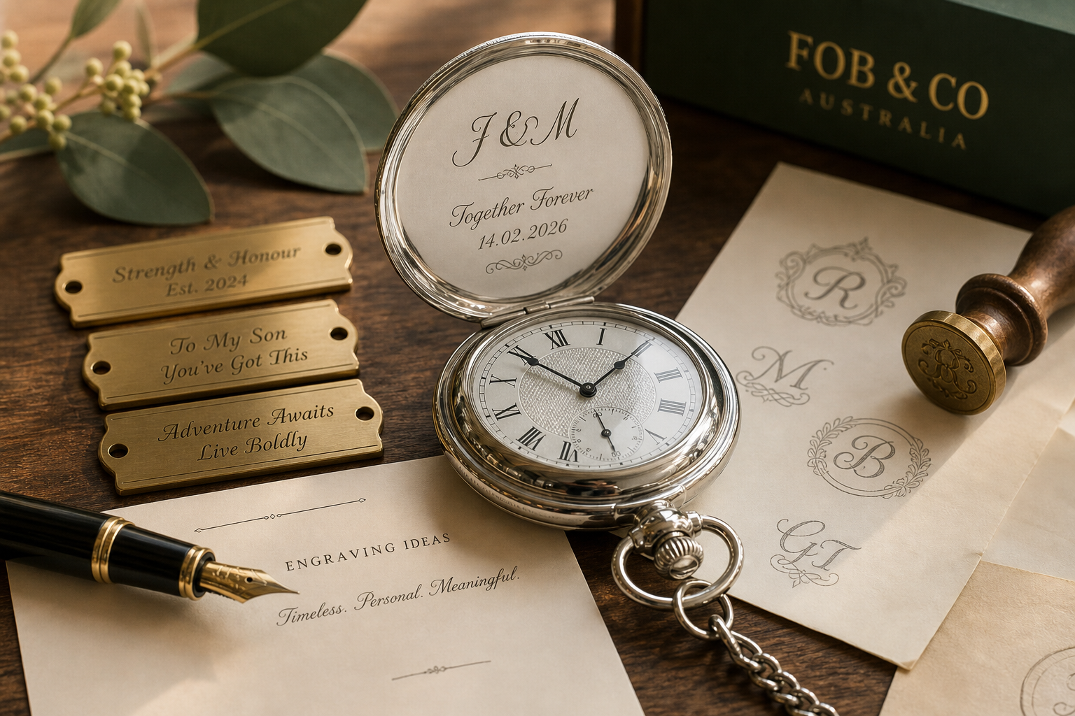 Engraved pocket watch case back showing a short inscription