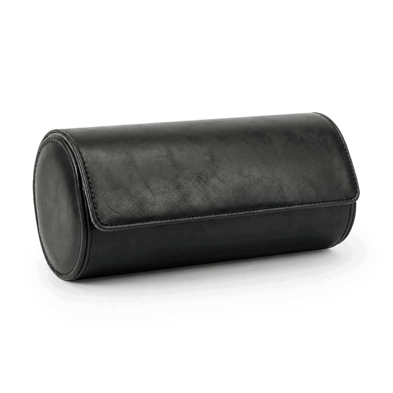 Black Leather Travel Watch Case – 3 Slots