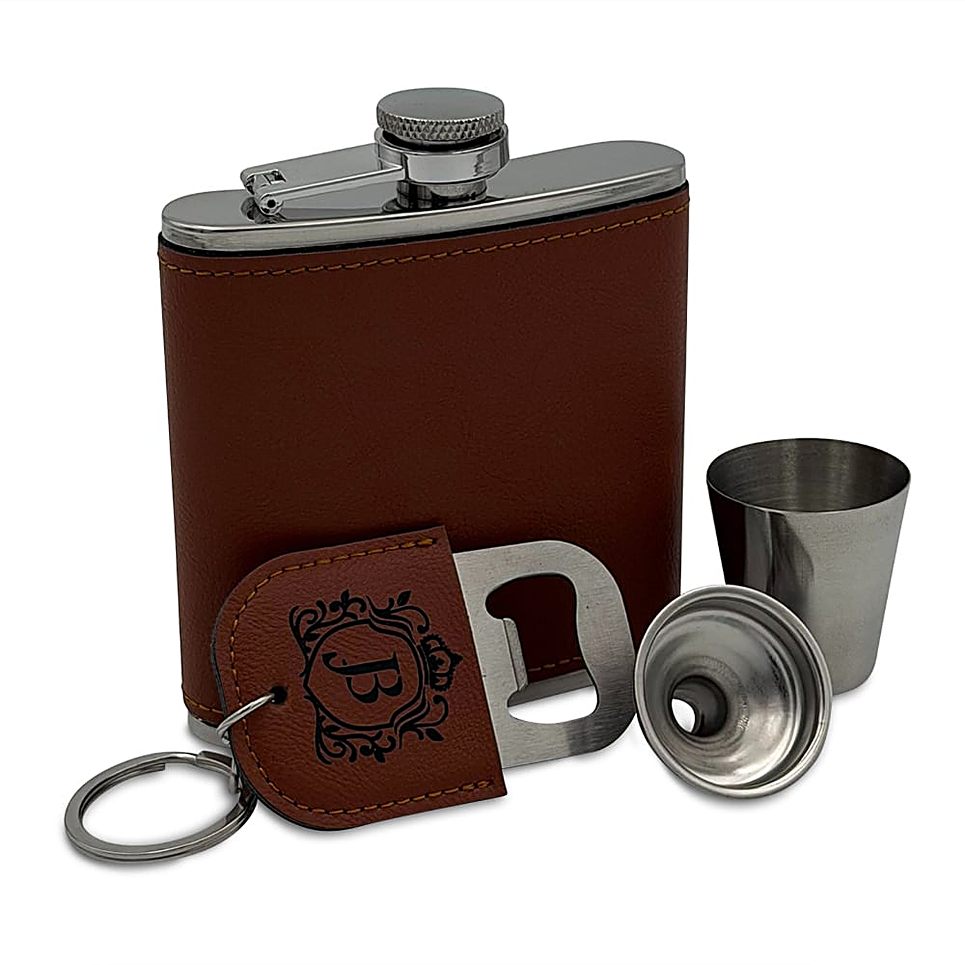 Leather Hip Flask Gift Set | Groomsman Gift Set