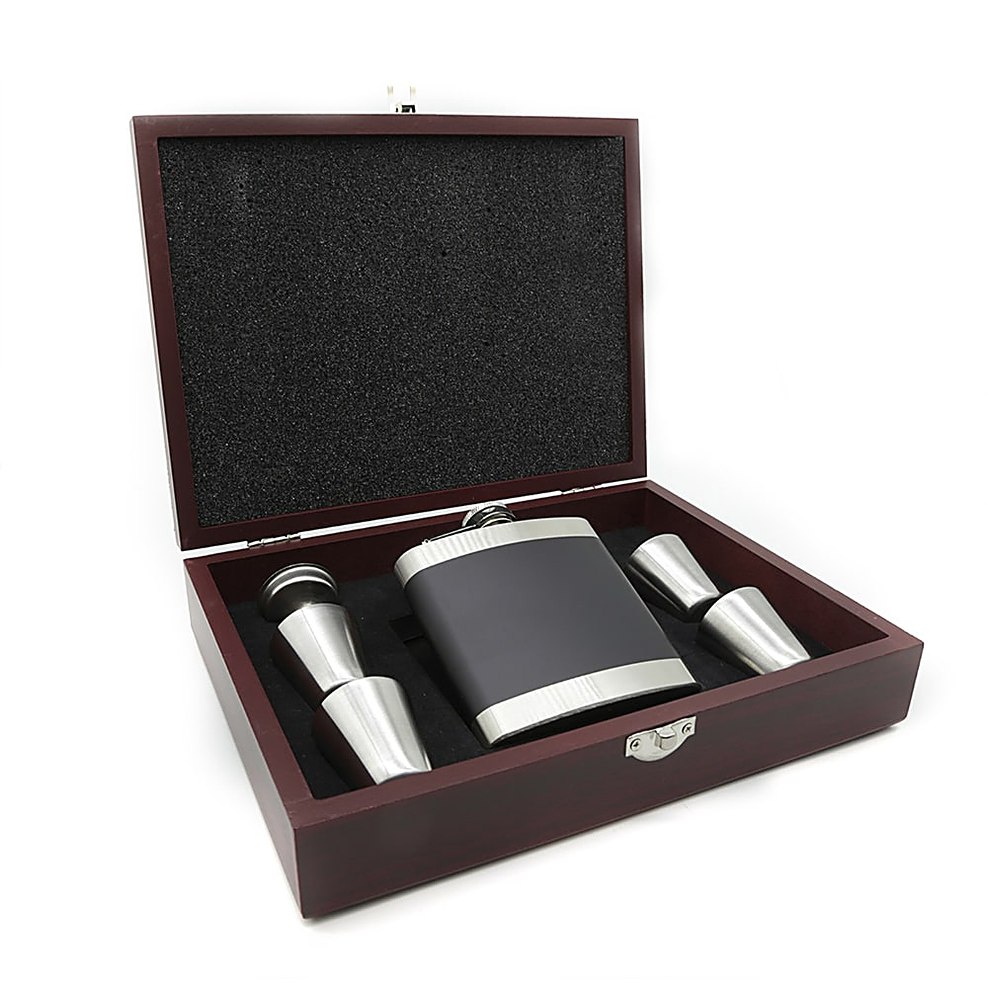 Premium Mahogany Hip Flask Box Set | Groomsman Gift Set