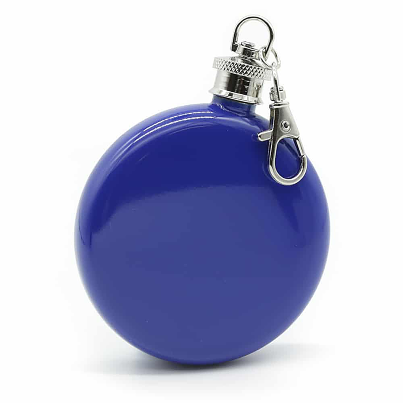 Round Blue 3oz Hip Flask w/ Keychain | Groomsman Keyring