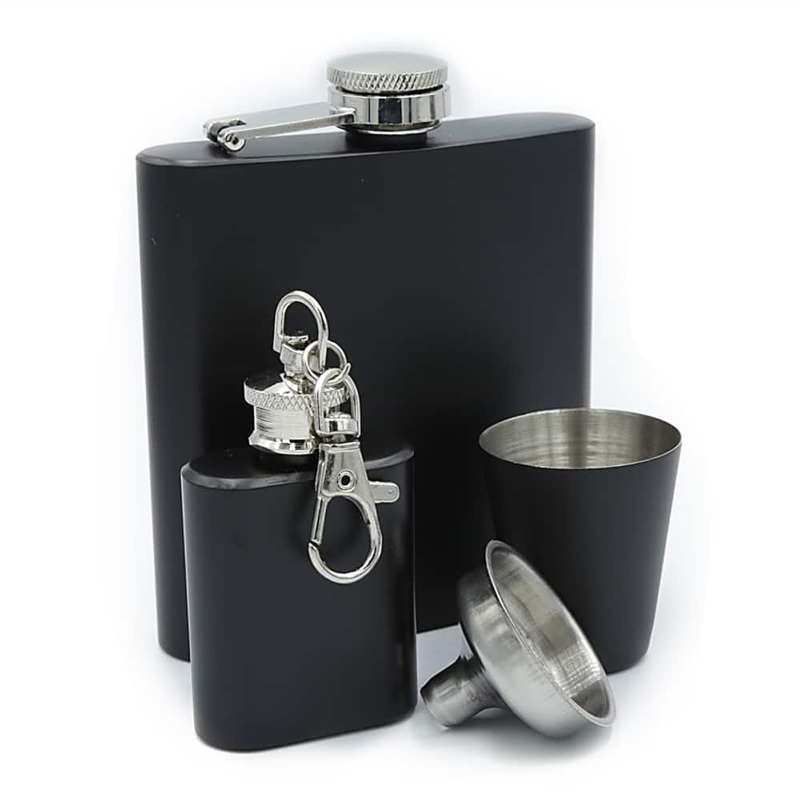 Black Hip Flask Set | Groomsman Gift Set