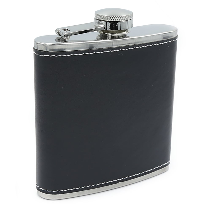 Black Wrapped 6oz Hip Flask | Groomsman Gift