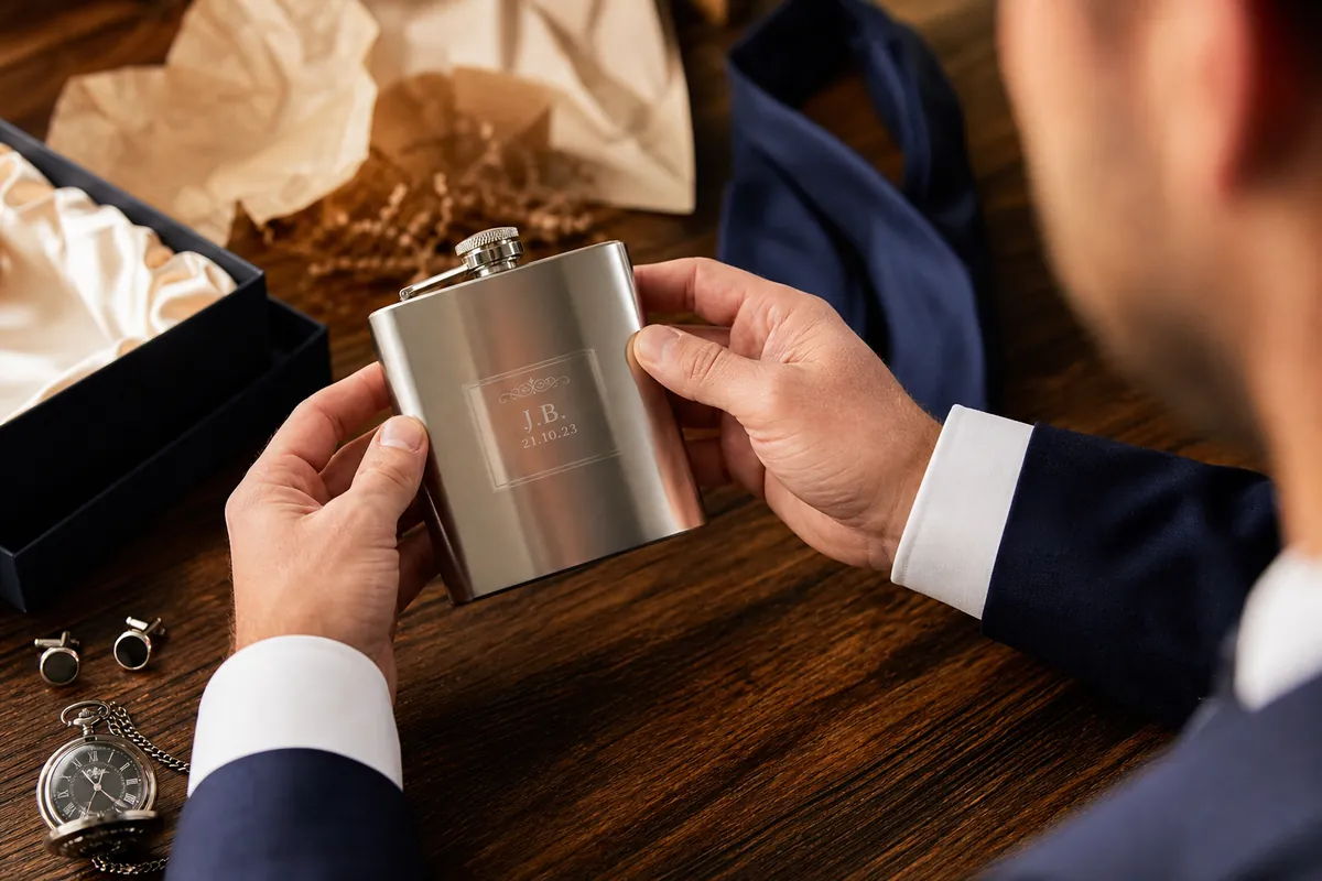 Choosing a groomsmen gift from a boxed selection