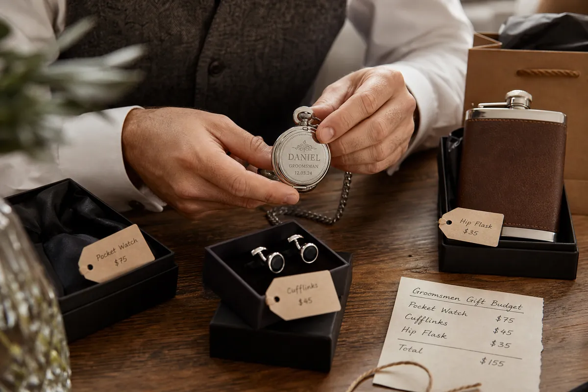 Choosing a groomsmen gift from a boxed selection