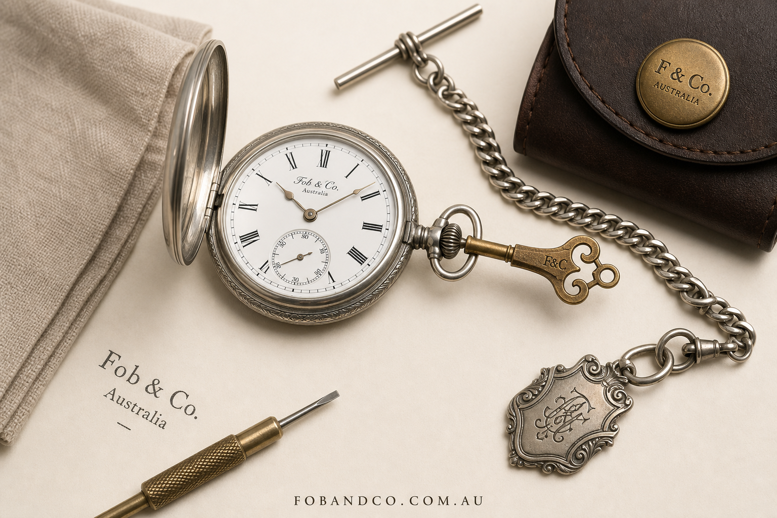 Close-up of a pocket watch crown and dial