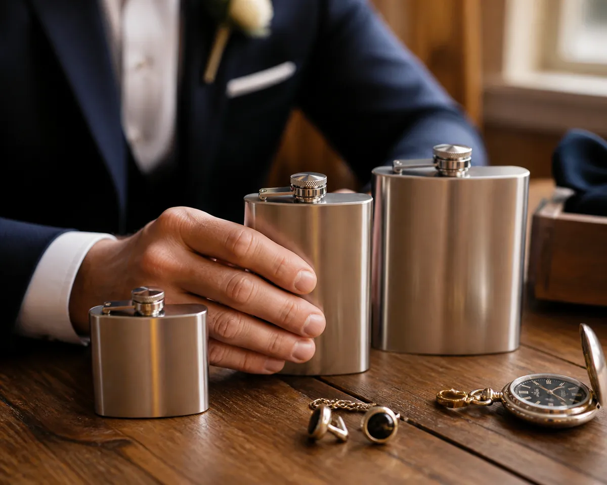 Choosing a groomsmen gift from a boxed selection