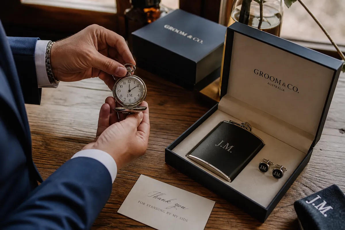 Choosing a groomsmen gift from a boxed selection