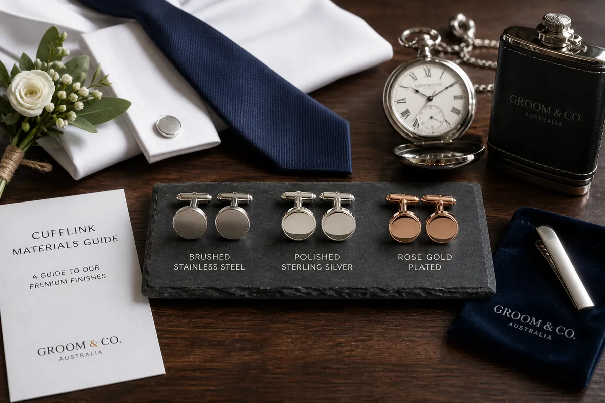 cufflink materials guide — styled product photo